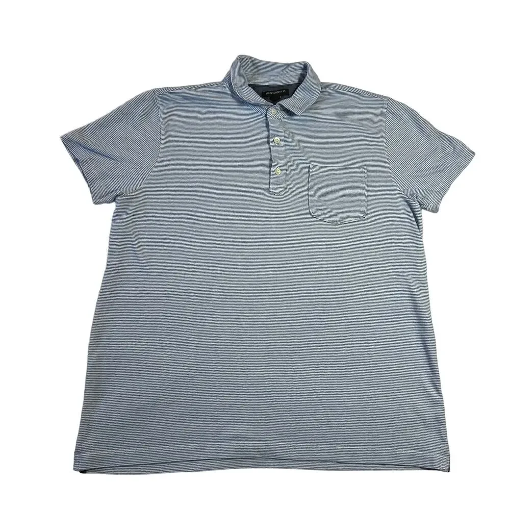 Banana Republic Men's Cotton Stripe Polo Shirt Size L Preppy Classic Casual